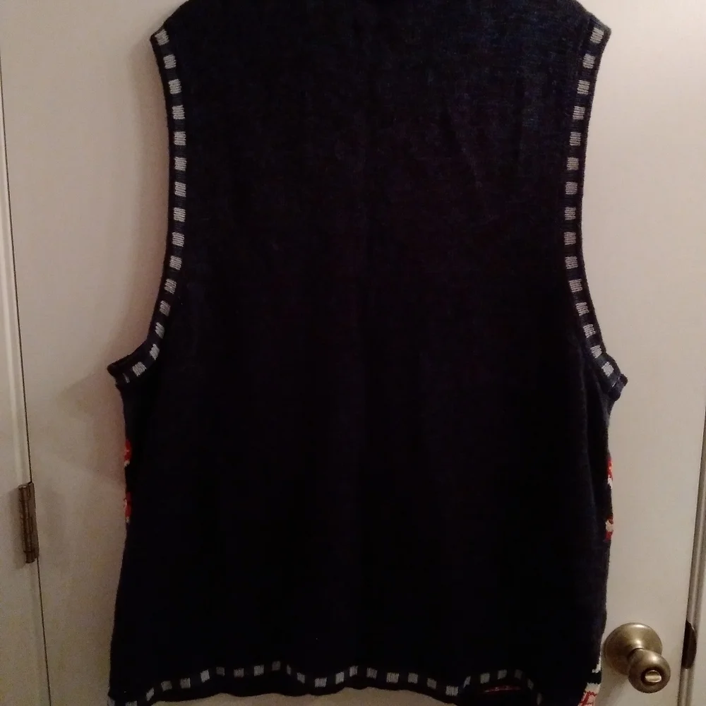 CHristmas vest Navy 3X Pre-owned Stocking Sleigh Poinsetta Embroidered … - Picture 8 of 14